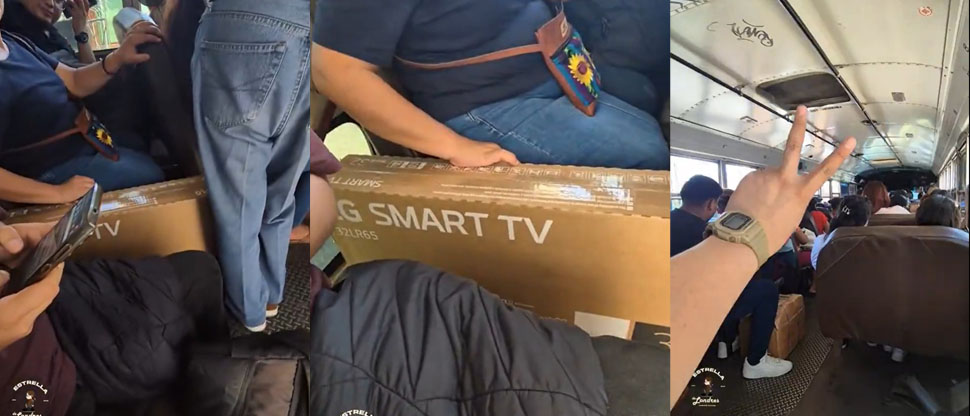 Se viraliza mujer que viaja en autobús sin miedo a que le roben su nuevo Smart tv