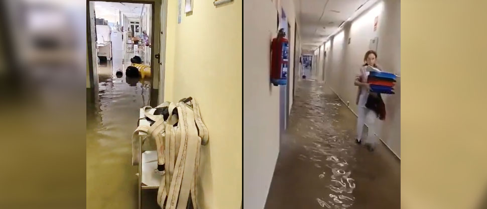 España: caos en hospital Clínico de Málaga tras quedar inundado por torrenciales lluvias