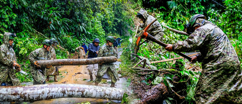 Militares de la FAES retiran escombros en carreteras como parte de la misión humanitaria en Costa Rica
