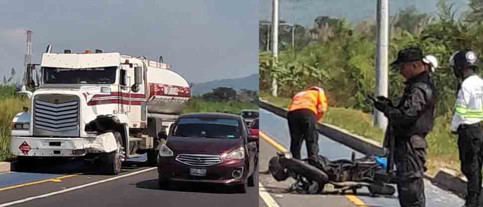 Motociclista se salva tras chocar con camión-cisterna