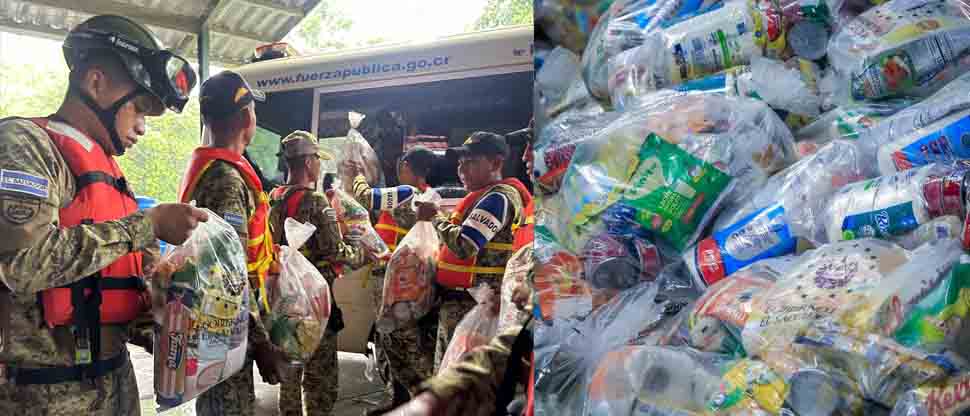 Soldados salvadoreños trasladan paquetes alimenticios para zonas afectadas en Costa Rica