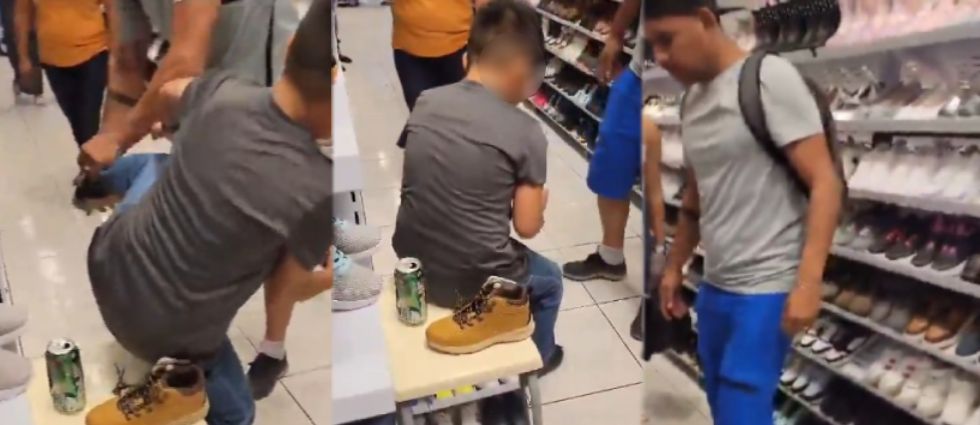 Supuesto padrastro ebrio maltrata a un niño dentro de una zapatería en San Salvador