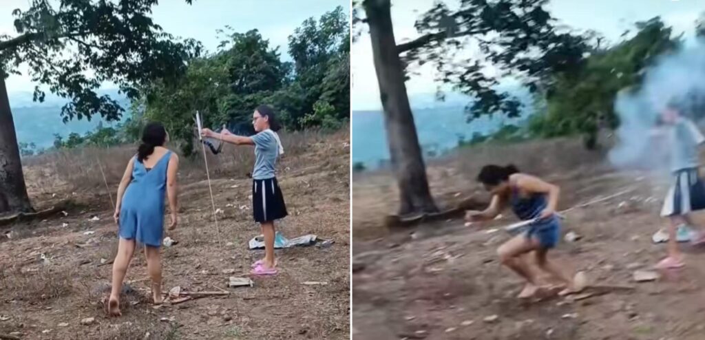 Tremendo susto: cuete casi les explota en la cara a par de mujeres