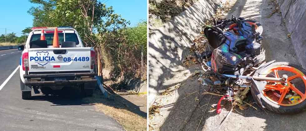 Motociclista y su acompañante fallecen tras accidentarse en autopista a Comalapa