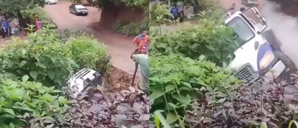 HONDURAS: Conductor de grúa pierde los frenos y aplastó el vehículo que sacaría de una quebrada
