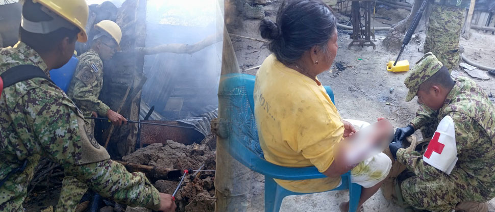 Militares auxilian a mujer tras incendiarse su vivienda en Cuscatlán