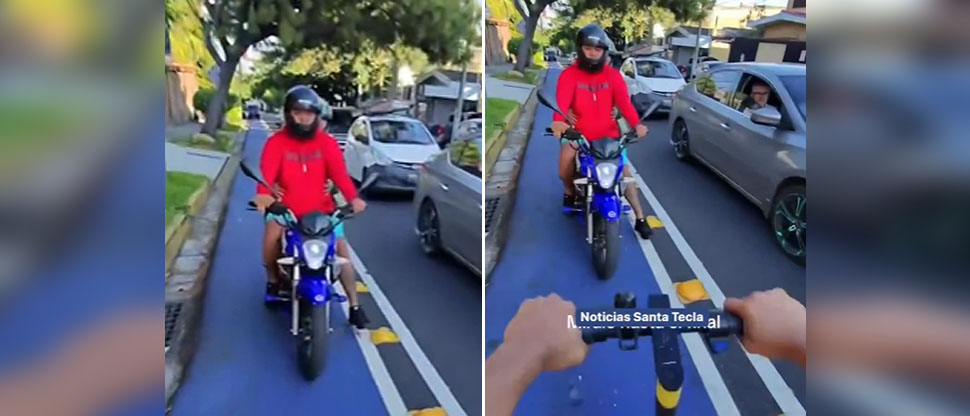 “Échame a la Policía, pues”, dice motociclista que circulaba sobre ciclovía a joven en scooter