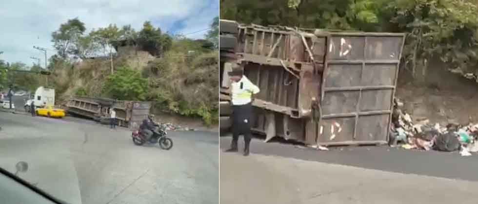 Reportan rastra volcada sobre calle Agua Caliente, Soyapango