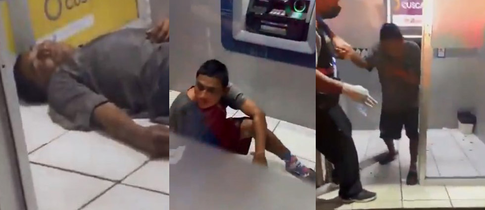 ¡Del susto a las risas! Pensaron que estaba sin vida, pero solo pasaba su borrachera dentro de un cajero