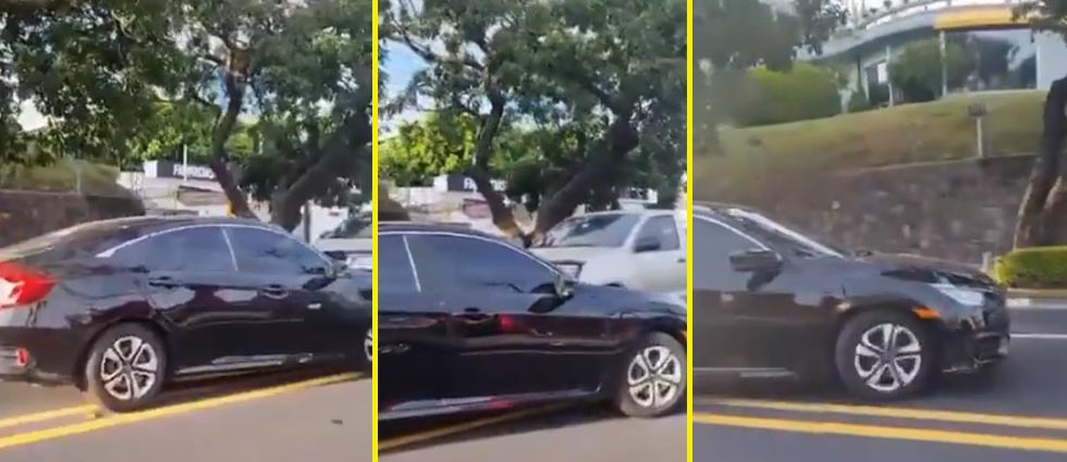 Captan a automovilista circulando en doble sentido y cruzando doble línea amarilla en San Salvador