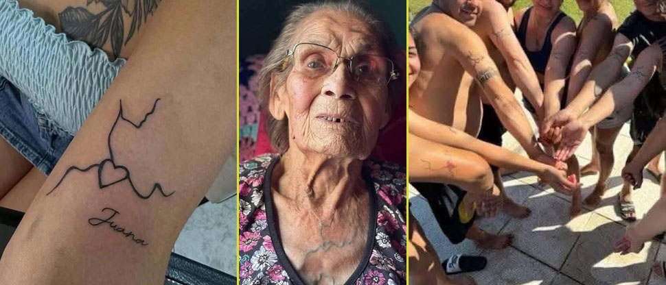 Familia completa se hace tatuaje inspirado a las venas del pecho de su abuelita de 93 años