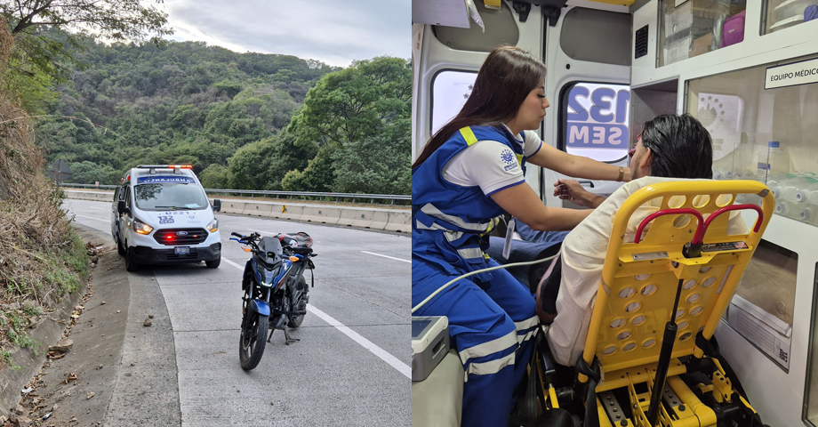 Atienden a motociclista que se accidentó en la “curva el Papaturro”, carretera al puerto