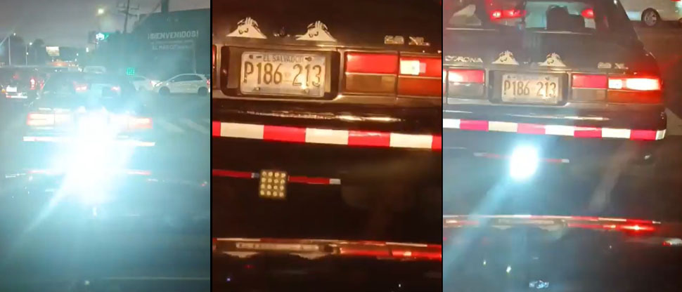 Denuncian a conductor por llevar luces led en su placa trasera y afecta la visibilidad