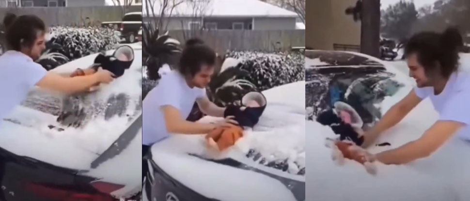 Policía busca a hombre que usó a su hijo de tres meses para limpiar la nieve de su parabrisas