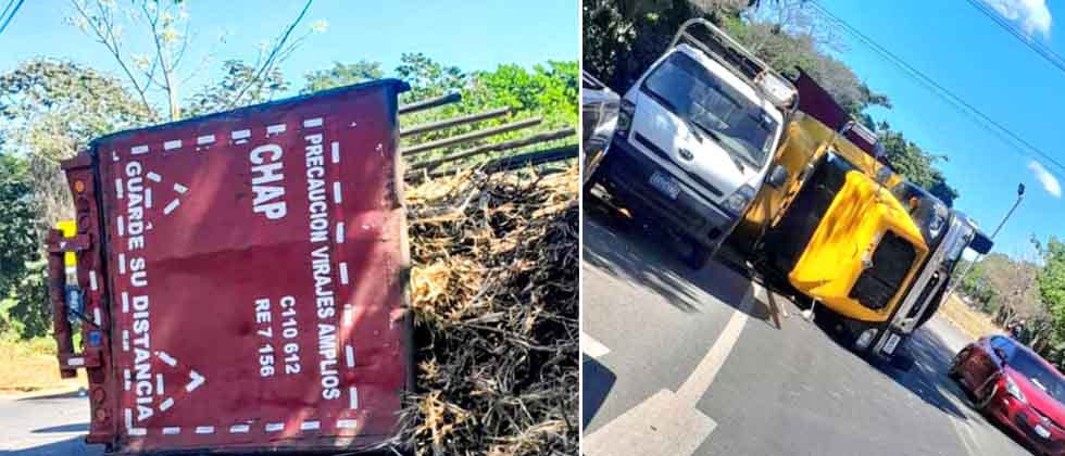 Reportan rastra cañera volcada sobre el bypass de Usulután