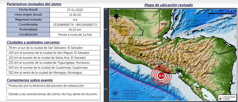 MARN reporta nuevo sismo de 4.4 en El Salvador
