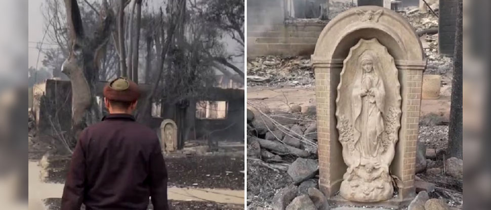 Estatua religiosa queda intacta en vivienda destruida por incendios en Los Ángeles
