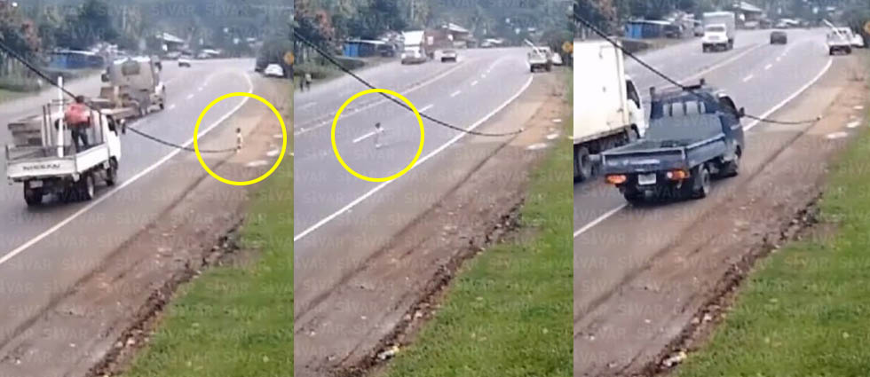 ¡Descuido total! Pequeña se cruza peligrosa carretera y casi acaba en tragedia en Honduras