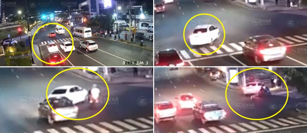 Dos lesionados deja siniestro provocado por imprudente conductor en la plaza Salvador del Mundo
