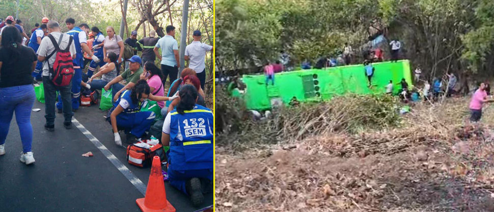 Alrededor de 30 pasajeros resultan lesionados tras caer a barranco bus de ruta 301 en San Vicente