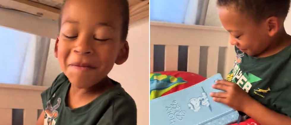Niño llora de alegría al recibir la Biblia que pidió como regalo de cumpleaños
