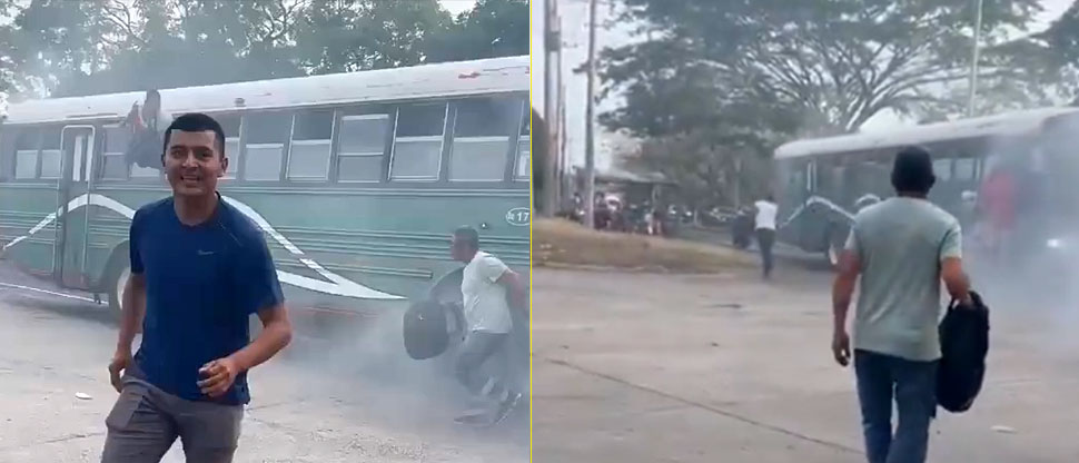 Pasajeros se lanzan de bus en movimiento tras incendiarse en Olocuilta