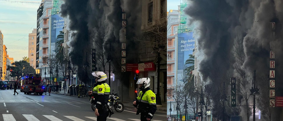 ESPAÑA: incendio devora un bingo en el centro de Valencia