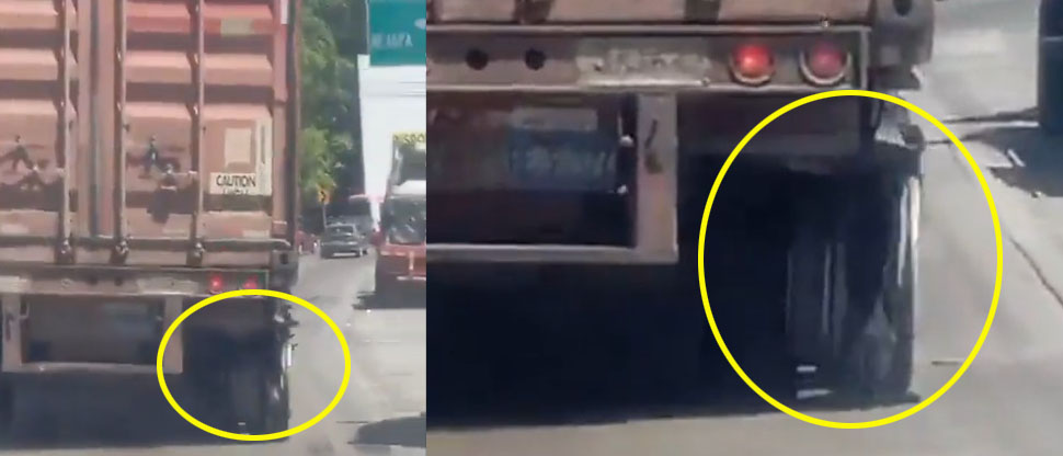 Usuarios denuncian a conductor de rastra bajando sin llanta sobre bulevar Constitución