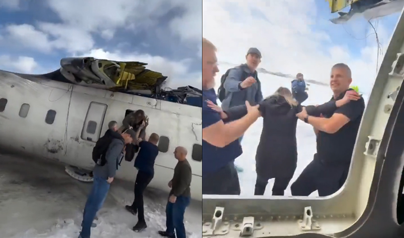 Momento en el que pasajeros de avión de Delta accidentado en Toronto son evacuados