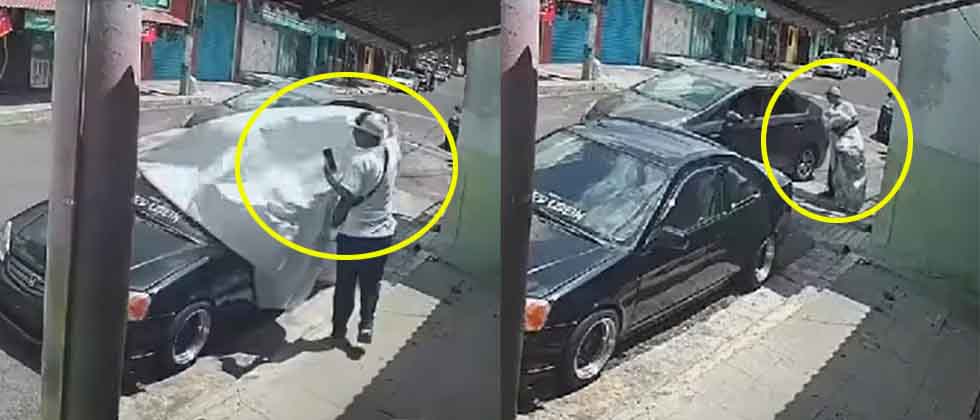 Sujeto es captado hurtando el forro de un vehículo a plena luz del día en Ciudad Delgado