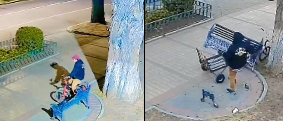 México: hombre se roba una banca de un parque en el estado de Toluca