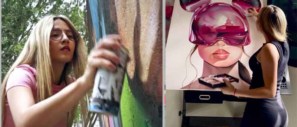 Artista salvadoreña atrae miradas por su arte en lienzo y paredes de la capital