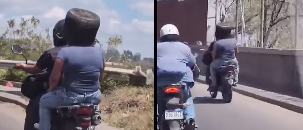 Mujer utiliza una olla como casco para evitarse una multa y protegerse de un accidente