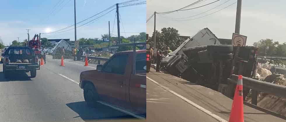 Reportan tráfico complicado por rastra accidentada en carretera de Oro