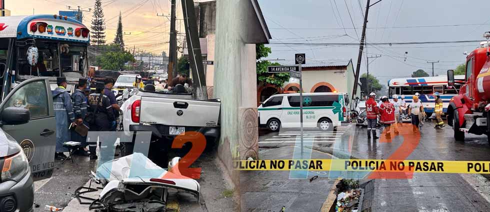 Un fallecido y un lesionado tras siniestro entre bus de la Ruta 101 y un pick up en Santa Tecla