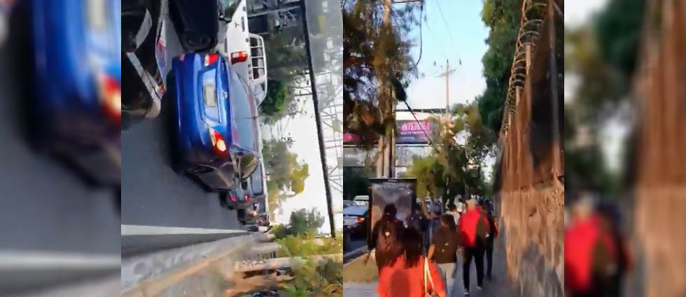 Personas optan por caminar ante pesado tráfico en el Paseo General Escalón