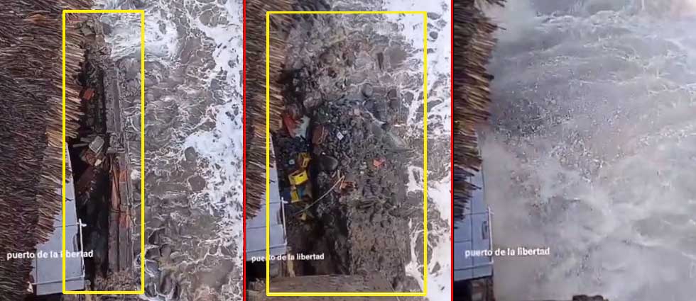 fuere oleaje derriba pared de un restaurante en el puerto de La Libertad