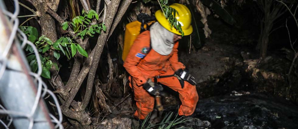 Mientras las personas dormían, el CBES sofocó incendio que amenazaba con llegar a viviendas