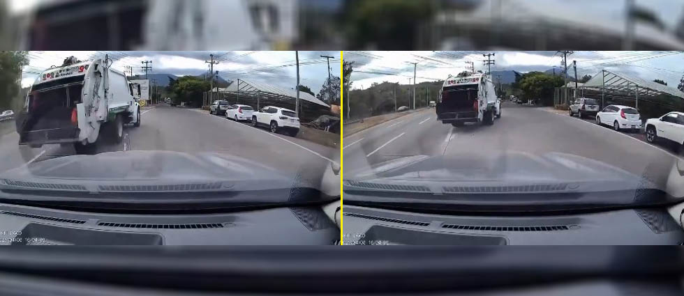 Camión recolector de desechos casi provoca grave accidente en la carretera Comalapa