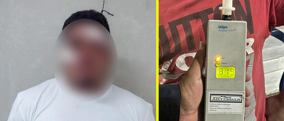 Cae motociclista que manejaba con 819° de alcohol, atropelló a peatón y chocó con un carro 
