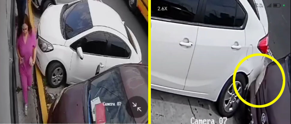 Denuncian a conductora que chocó con otro carro al salir de estacionamiento y escapó