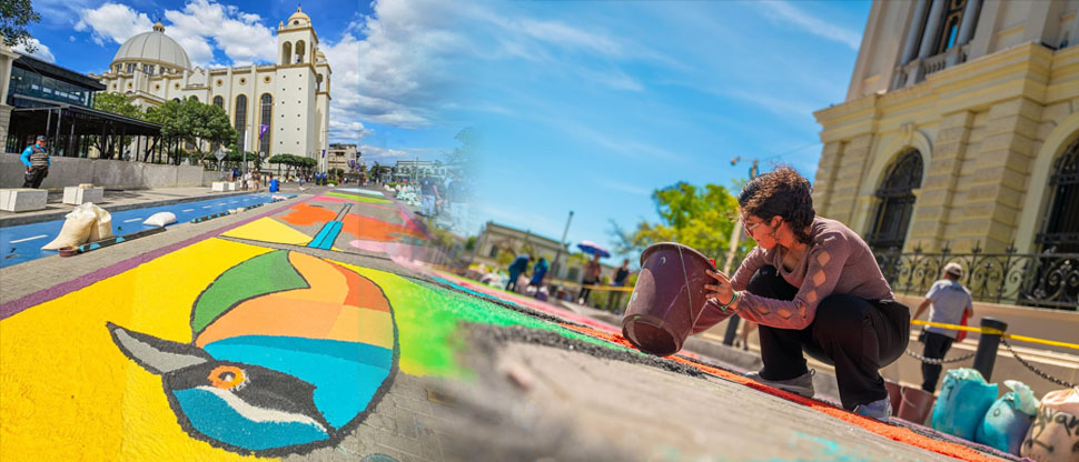 Centro Histórico de San Salvador se viste de color, fe y tradición con la alfombra más grande del país