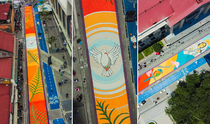 Más de 600 metros de alfombras adornan el Centro Histórico de San Salvador este Viernes Santo