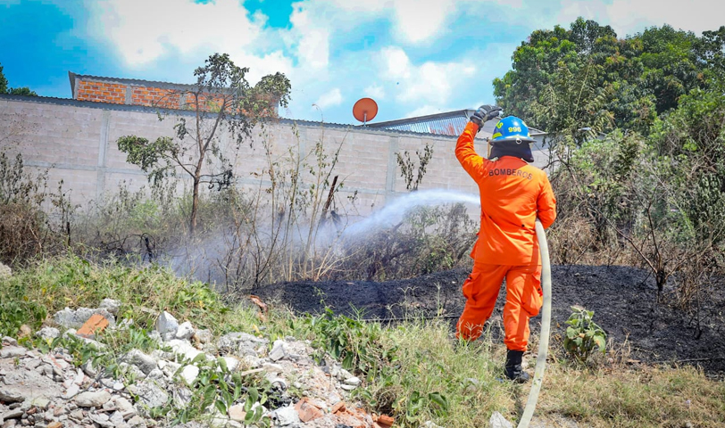 Liquidan incendio en predio baldío que amenazaba con propagarse a unas viviendas