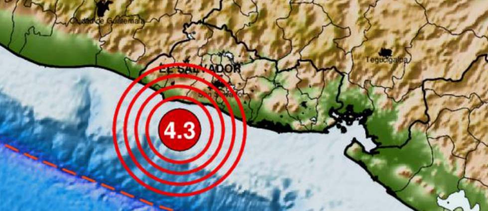 Sismo de 4.3 grados sacude parte de El Salvador esta mañana de viernes
