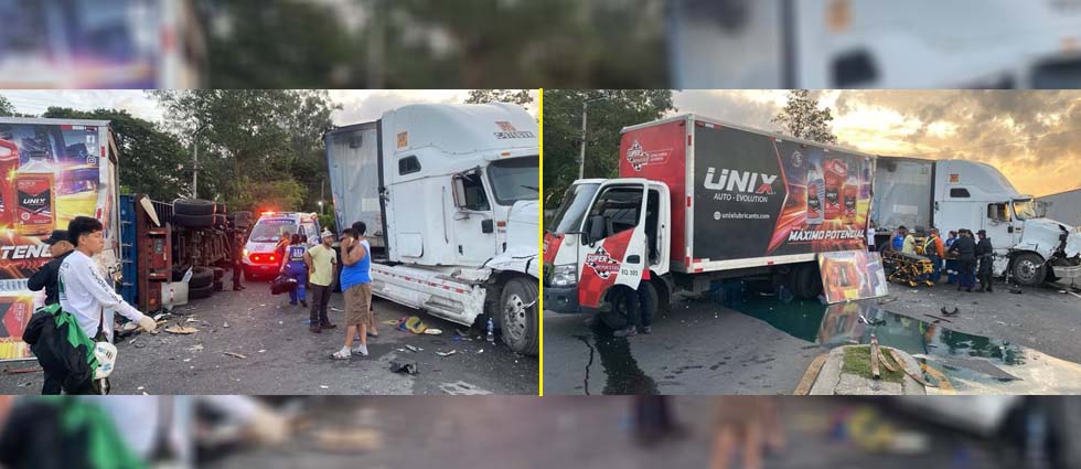 Al menos dos lesionados y derrame de aceite deja siniestro entre rastras y un camión en Sonsonate