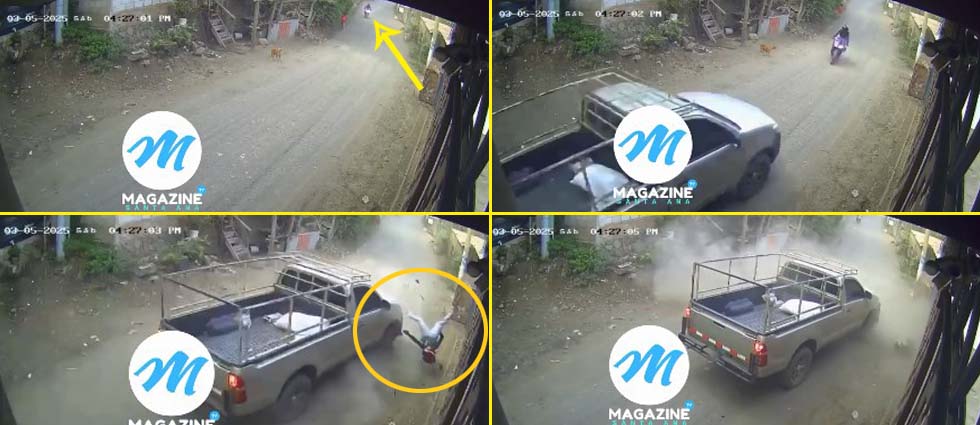 Captan fuerte siniestro vial de una motociclista contra un pick up en Santa Ana