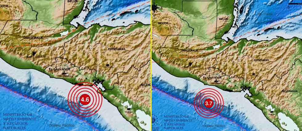 Dos sismos, de 4.6 y 3.7 grados, sacuden parte de El Salvador durante la madrugada de hoy