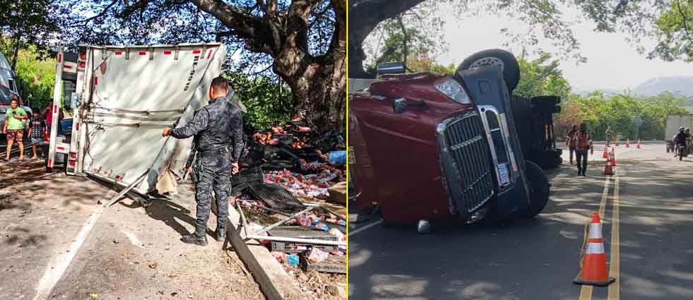 Conductor acaba en el hospital tras volcar tráiler que conducía en San Vicente