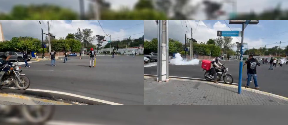 Manifestantes encapuchados y con armas hechizas bloquean el bulevar Los Héroes